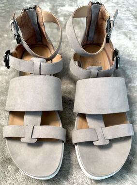 Linea Paolo Gray Leather Hidden Wedge Sandals Womens Size 8